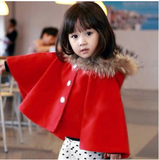 2014冬装韩版新款呢子女童装宝宝儿童加绒加厚风衣斗篷亲子外套