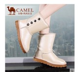 camel骆驼女鞋真皮雪地靴 冬季棉靴时尚铆钉中筒女靴平跟保暖靴子