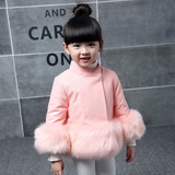 2015冬季甜美百搭粉色女童pu皮外套韩版立领加厚暗扣蓝色公主外套