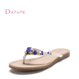 Daphne/达芙妮2016夏新品 水钻平底低跟夹趾凉鞋1016303117