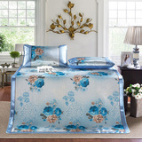 2015款蓝色魅力印花环保冰丝凉席高档折叠式空调席床笠式席子包邮