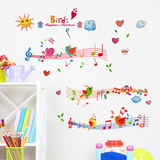 音乐音符卡通可爱小鸟幸福乐章儿童房墙面墙壁创意个性自粘墙贴纸