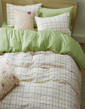 简约条纹格子日式北欧绿色男女士被套床单床笠三四3件套床上用品