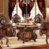 美式餐桌欧法式实木圆形餐桌高档别墅豪华餐桌旋转功能餐桌椅组合