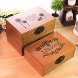 创意唯美长方形桌面收纳盒复古木盒首饰盒带锁带盖木盒子礼物盒