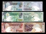 【亚洲】全新UNC 卡塔尔纸币1套3枚 （1.5.10元）动物版钱币