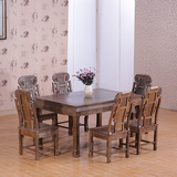 鸡翅木家具 红木餐桌 实木中式仿古 长方形一桌六椅 餐桌椅组合