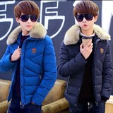 2015冬季新款青少年毛领羽绒棉服韩版修身男棉衣学生潮流男装外套