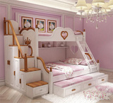 美式双层床儿童实木子母床女孩高低床组合床提柜上下铺成人1.5米
