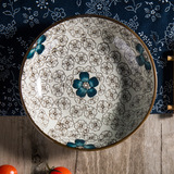 日式和风陶瓷餐具7寸饭盘家用菜盘子创意圆形饭盘餐盘手绘釉下彩