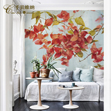 千贝 美式乡村墙纸壁画 抽象油画复古壁纸 卧室枫叶定制大型壁画