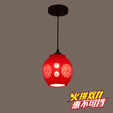新中式中国红灯笼阳台灯过道玄关门厅走道灯具景德镇陶瓷小吊灯饰