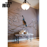 雅心 工笔花鸟现代中式卧室客厅壁纸无缝无纺布墙纸定制壁画