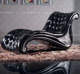 贵妃椅欧式真皮贵妃椅美人榻实木雕花法式黑色描银贵妃榻躺椅沙发