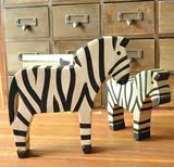 zakka动物原木雕刻斑马客厅橱柜装饰品摆件 创意家居礼品木质摆件