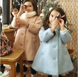 韩国童装2015秋冬装女童纯色中长款呢子大衣儿童时尚公主毛呢外套