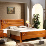 特价全实木床 橡木双人简约中式床 1.5 1.8海棠色婚床印花包物流