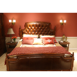 现代简约欧式双人床 新古典实木1.8米婚床 奢华美式真皮公主床