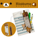 日本Rilakkuma轻松熊 金属拉链式 棉布+合皮笔袋 文具收纳袋