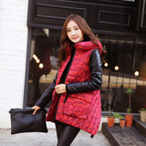 2015冬装新款韩版时尚潮流加厚大码拼接皮袖羽绒服女式中长款外套