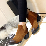 ZARA品牌女靴真皮女鞋冬季新款短靴中跟松紧带马丁靴靴子