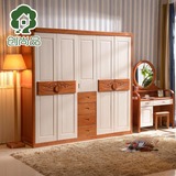 欧式地中海实木衣柜橡木储物柜白色壁橱板式卧室组合木质五门衣柜