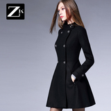 ZK2016冬季新品女装毛呢子大衣外套中长款加厚修身显瘦收腰双排扣