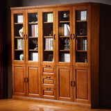 现代中式实木书柜 书架 橡胶木电脑桌书柜自由组合 放书柜书橱