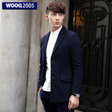 WOOG2005男士中长款呢大衣2015冬季新款青年加厚韩版修身毛呢外套