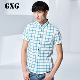 GXG男装[特惠]夏季新品纯棉衬衣 男士修身格子短袖衬衫#52223255
