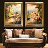 手绘油画田园风景壁画美画正品欧式客厅餐厅卧室玄关双联挂画组合