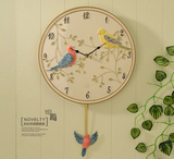 彩绘小鸟挂钟 树脂客厅钟表 田园壁钟 欧式时尚创意钟表 创意