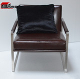 黑色真皮单人沙发椅宜家客厅创意扶手椅不锈钢家具后现代休闲椅子