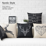 原创黑白几何设计简约北欧棉麻抱枕套沙发靠垫汽车腰枕办公室靠枕