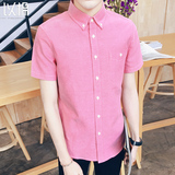 2016夏季男装短袖衬衫韩版修身半袖衬衣休闲青年学生薄款寸衫上衣