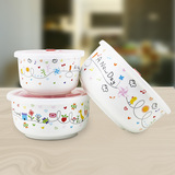 骨瓷保鲜碗密封带盖三件套 韩式陶瓷便当盒可微波炉方便面碗 包邮