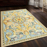 欧式美式古典定做炕上新西兰进口纯羊毛卧室客厅真丝蓝地垫地毯