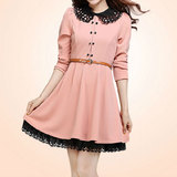 2013新款秋季女装韩版娃娃领修身显瘦打底针织长袖连衣裙子加大码