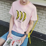 TIM呆呆2016夏装男士纯色体恤衫香蕉印花短袖T恤青少年修身潮T恤