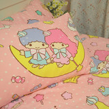 可爱卡通粉色双子星月亮仙女船 纯棉床单床笠四件套