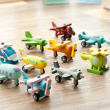 木制迷你飞机汽车卡车模型摆件12件男孩女孩儿童生日礼物木头玩具