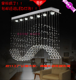 新款卧室吧台吊灯K9水晶灯餐厅长方形灯S形波浪吊线LED水晶吊灯
