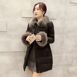 香港代购2015冬装新款女装韩版修身中长款大毛领毛毛袖口羽绒棉衣