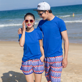 2016韩国情侣装蜜月套装纯棉短袖T恤衫速干沙滩裤海边度假必备夏