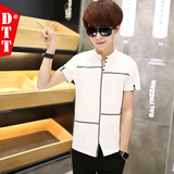 夏季男装短袖t恤男v领上衣青少年学生个性衣服男士体恤桖韩版潮流