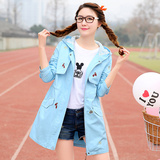 青少年少女春装2016新款风衣初高中学生韩版中长款大码宽松外套女