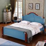 地中海家具美式乡村蓝色床实木双人床1.51.8米床包邮热卖白色特价