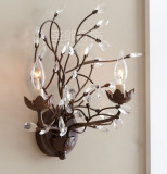 美式水晶铁艺简约复古树枝壁灯时尚艺术个性卧室床头花枝壁灯