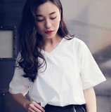 搭配背带牛仔裤裙子的上衣夏季韩国学生t恤女短袖简约纯色恤