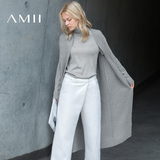 Amii[极简主义]2016秋女新款纯色长袖开衫中长款毛衣外套11681842